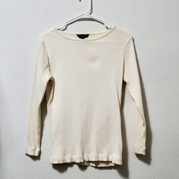 Land's End Women Cream Ribbed Blouse - Picture 2 of 8